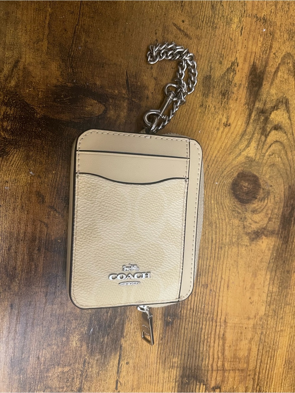 COACH Men’s Tan Leather Card Holder with Chain